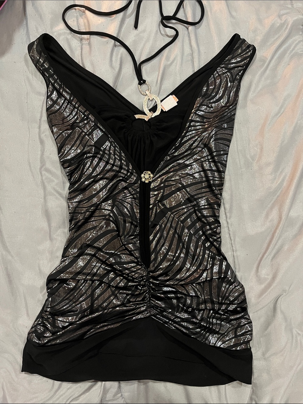 Twin Y2k Black Metallic Patterned Women’s Tank Top